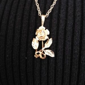 14k Necklace Gold  With 14k Rose Pendant Gift Idea